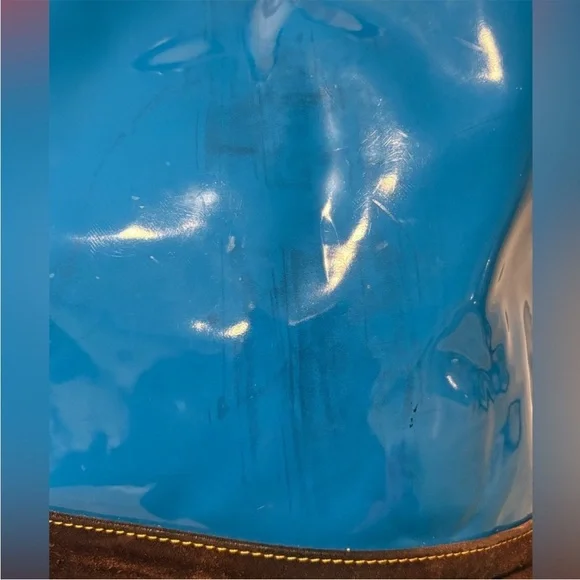 Dooney & Bourke Glossy Blue and Brown Tote - Picture 12 of 13